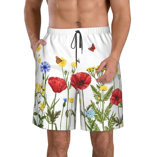 Fotbe Wild Herbs Trajes de Baño Estampados para Hombre, Shorts de Verano de Secado Rápido, Ropa de Playa, Bañadores-Medium