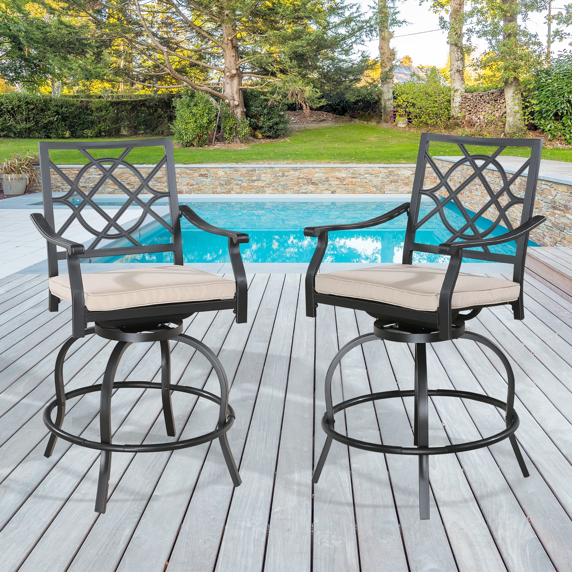 Ulax Furniture 2 Pieces Patio Swivel Bar Stools Outdoor Metal Bar