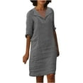thumbnail image 2 of Aboser Dressy Casual Midi Dresses for Women Business Work Tunic Dress Casual Cotton Linen Dresses Knee Length T-Shirt Dress, 2 of 6