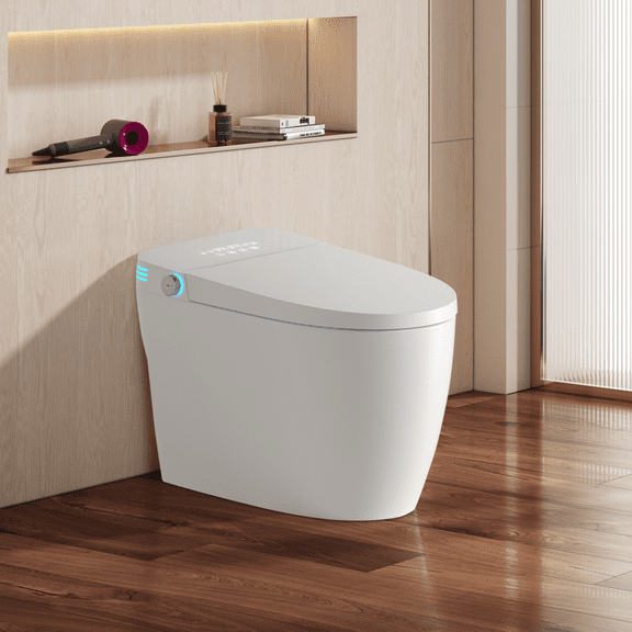 Tankless Smart Toilet With Built-In Bidet One-Piece Heated Seat Auto Flush Warm Water Wash And Dry Adjustable Temperature Remote Control