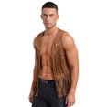 thumbnail image 2 of TiaoBug Gilet Sans Manches à Franges pour Hommes, Veste Cardigan Western Cowboy Marron TG, 2 of 24