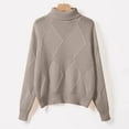 thumbnail image 4 of Hpapadks Pullover Sweaters for Women Turtleneck Solid Knit Sweaters Fall Winter Patchwork Thickened Loose Outer Wear Top Cable Knit Sweater Women Khaki S, 4 of 7