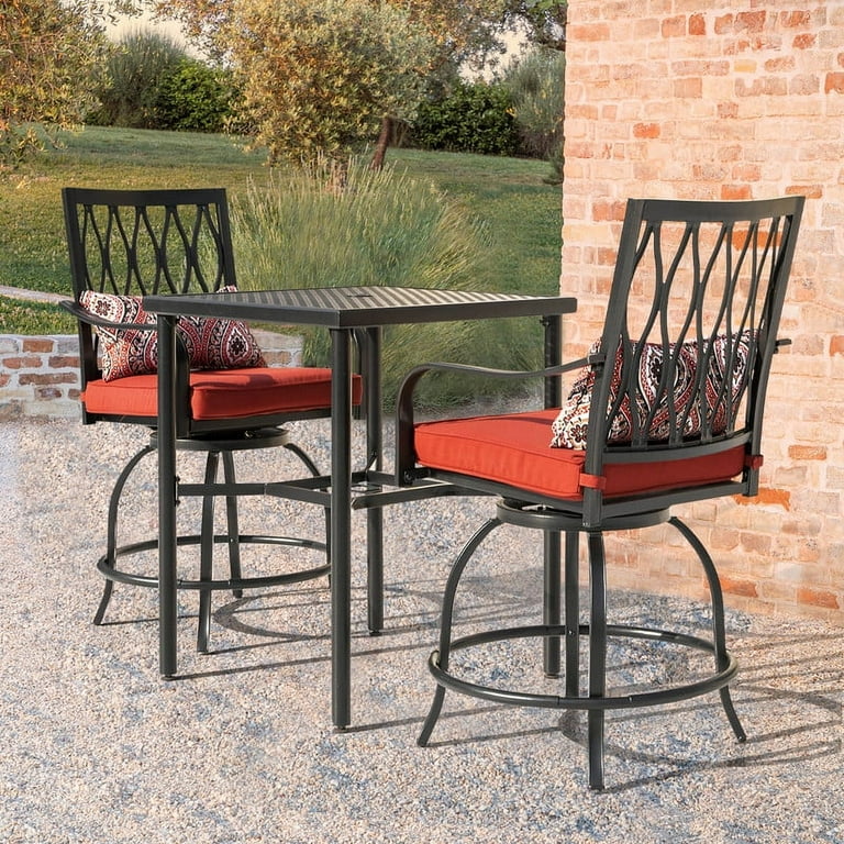 Nuu garden swivel metal balcony height outdoor bar stool with red cushion hotsell