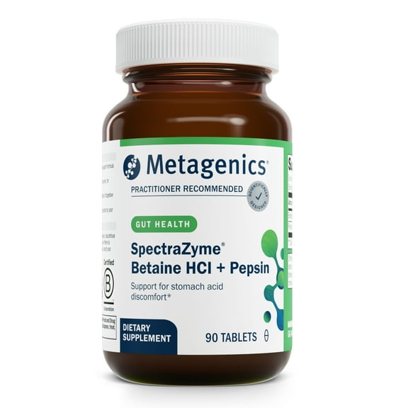 Metagenics SpectraZyme Betaine HCI   Pepsin - Supports Stomach Health & Aids in Digestion* - With Betaine HCl & Pepsin - Proteolytic Digestive Enzyme* - Non-GMO - 45 Servings - 90 Tablets