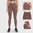 thumbnail image 2 of Mallas deportivas de cintura cruzada europeas y americanas para mujer, con bolsillos laterales dobles, sin línea en T, elásticas y de nueve puntos para levantar la cadera, 2 of 6