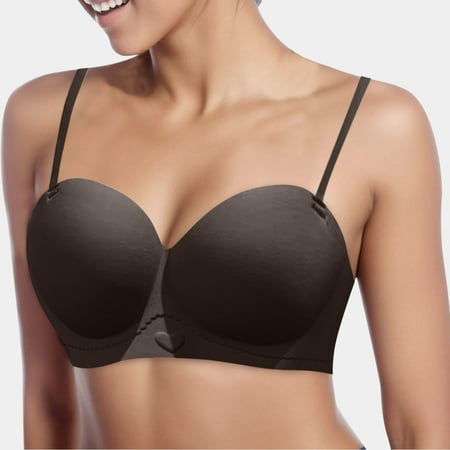 BYHONG Half Cup Seamless Strapless Underwear Ladies Up to Support The Side Comfortable Sex Bra Black S/32/70AB