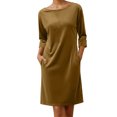 thumbnail image 2 of Karight Women's Velvet Dress Trendy Formal Long Sleeve Loose Casual Swing Mixi Dresses Plus Size for Daily Wear with Pockets, 2 of 9