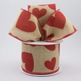 thumbnail image 2 of 2.5" Wide Expressions Royal Canvas Large Heart Seasonal Print Wired Ribbon Natural & Red 10 Yards Valentine'S Day, 2 of 2