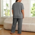 thumbnail image 4 of yillto Plus Size Women Pajamas Sets Wide Leg Loose Lounge Pant and Short Sleeve Tops Sleepwear Pjs XL-5XL, 4 of 5