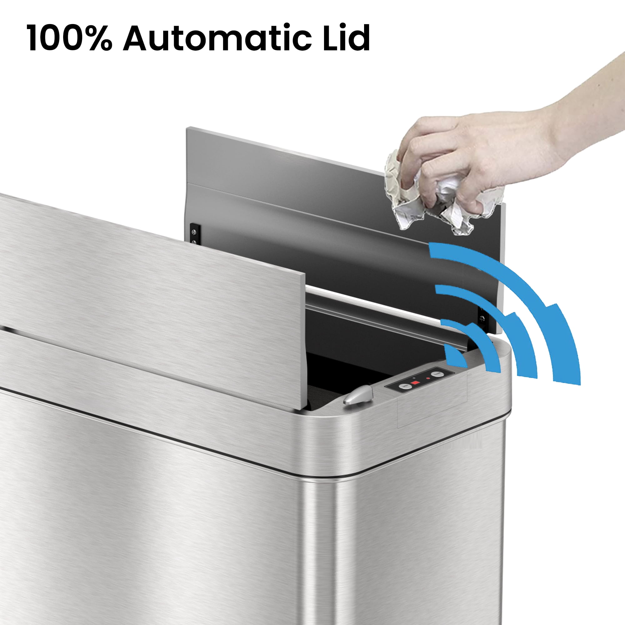iTouchless 13 gal Wings-Open Sensor Garbage Can with AbsorbX Odor Filter and Pet-Proof Lid, Stainless Steel Automatic Garbage Prevents Dogs & Cats Getting in Kitchen Waste Bin