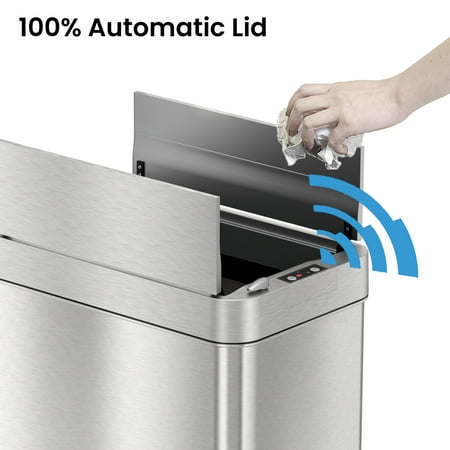iTouchless - 13 Gallon Touchless Sensor Wings Lid Trash Can with Pet-Proof Lid and AbsorbX Odor Control, Stainless Steel Kitchen Bin - Silver
