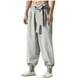 thumbnail image 1 of Pantalones de lino de color liso para hombre, largos, con bolsillos y cordón ajustable, de poliéster., 1 of 3