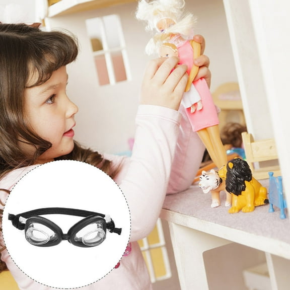 WRITWAA 2Pcs Miniature Glasses Doll Decoration for Pool Party Outdoor Activity Accessory Black Plastic