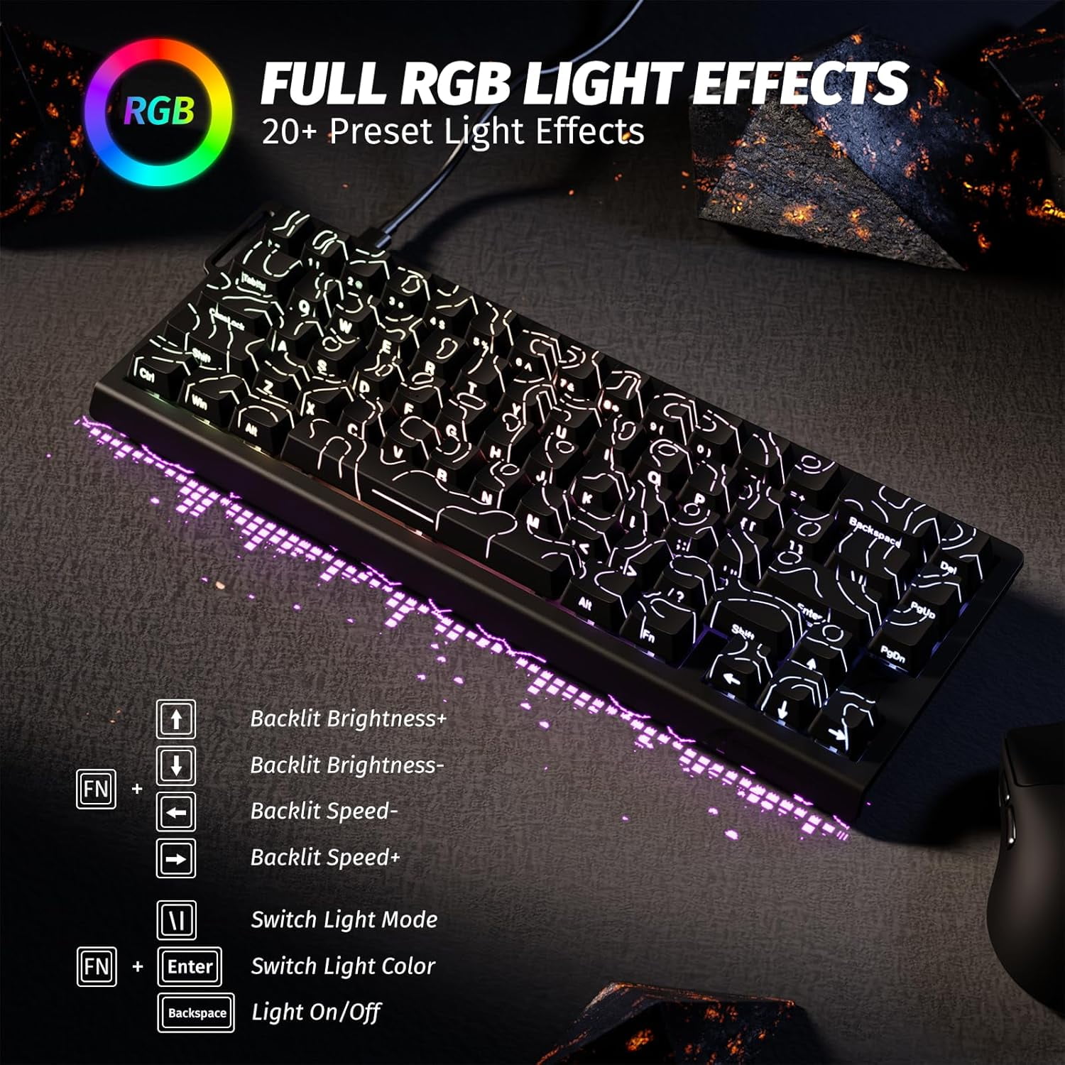 ATTACK SHARK X68 HE Rapid Trigger Keyboard Magnetic Switch, 60% Wired 8KHz Magnetic Keyboard With 0.01mm RT Accuracy, Support RT/Snap Tap/DKS/MT/TGL
