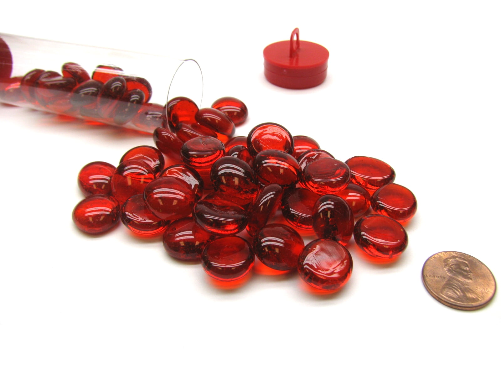 Crystal Red Frosted 12-15mm Tube of 40 Glass Gaming Stones 
