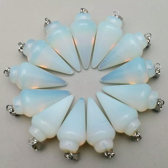 K-KED 12pcs/lot Natural Carved Opal Stone Pendulum Circular Cone Pendant Bead 30x15mm