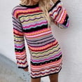thumbnail image 2 of Meichang Colorful Striped Knit Sweater Dresses for Women Fall Winter Long Sleeve Crewneck Short Sweater Dresses, 2 of 9