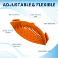 thumbnail image 3 of Colador de silicona con clip para ollas: resistente al calor y ajustable. Colador para verduras, arroz, fideos y pastas, ideal para ollas, sartenes y tazones de todo tipo. Color naranja., 3 of 4