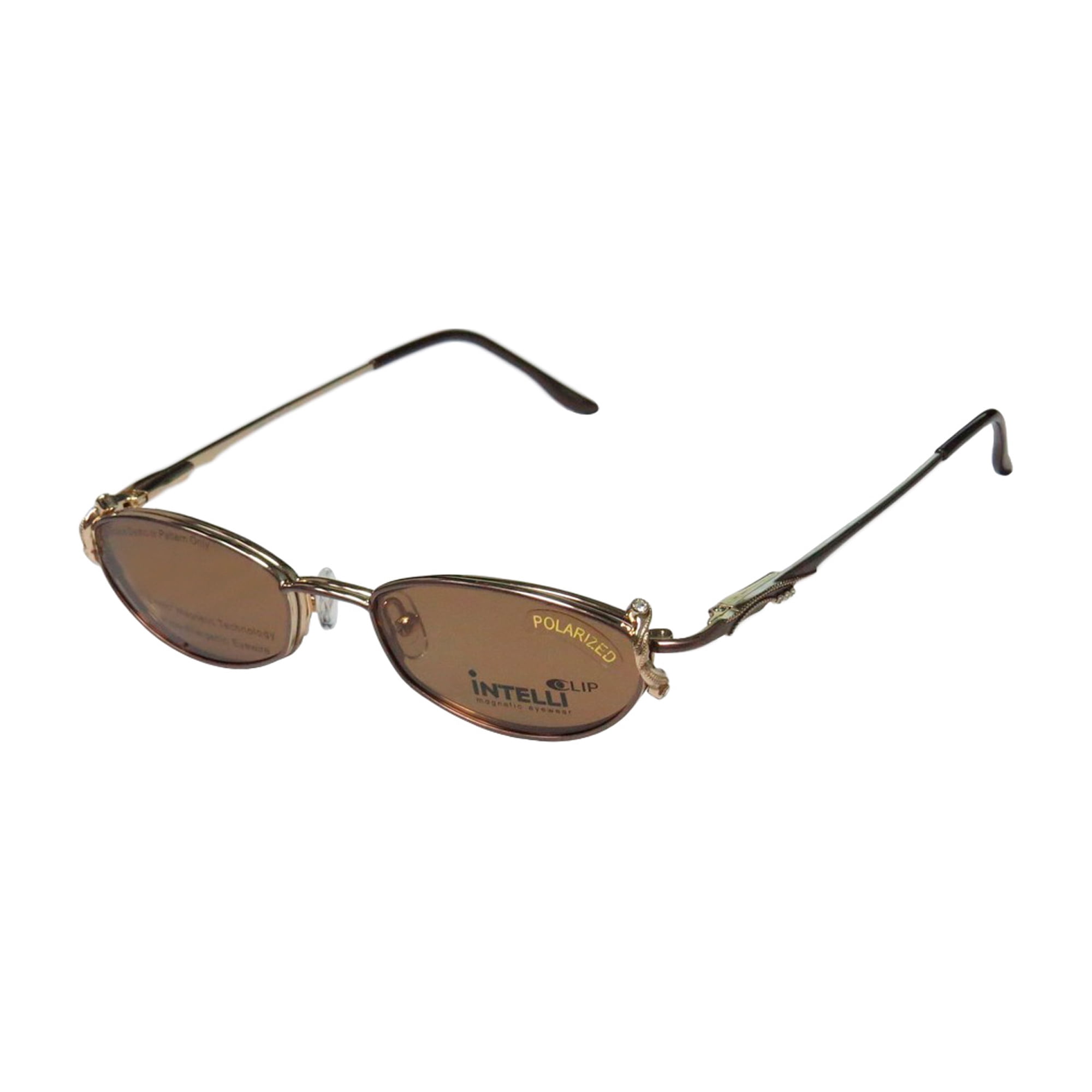 NEW ELITE STRASS CLIPON EYEWEAR INTELLI CLIP 750 WOMENS/LADIES DESIGNER FULL-RIM BROWN / GOLD FRAME DEMO LENSES 47-17-135 SUNGLASS LENS CLIP-ONS FLEXIBLE HINGES EYEGLASSES/EYEGLASS FRAME