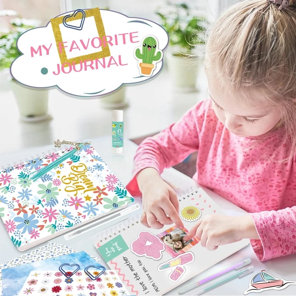 Girls DIY Journal Kit,48 Pcs Journaling Art Crafts Kit,Creativity Scrapbook Diary Supplies Set,Girl Birthday Christmas Gifts, Ideal Gift for Tween and Teen Girls 8-14 Year Old(Blue)