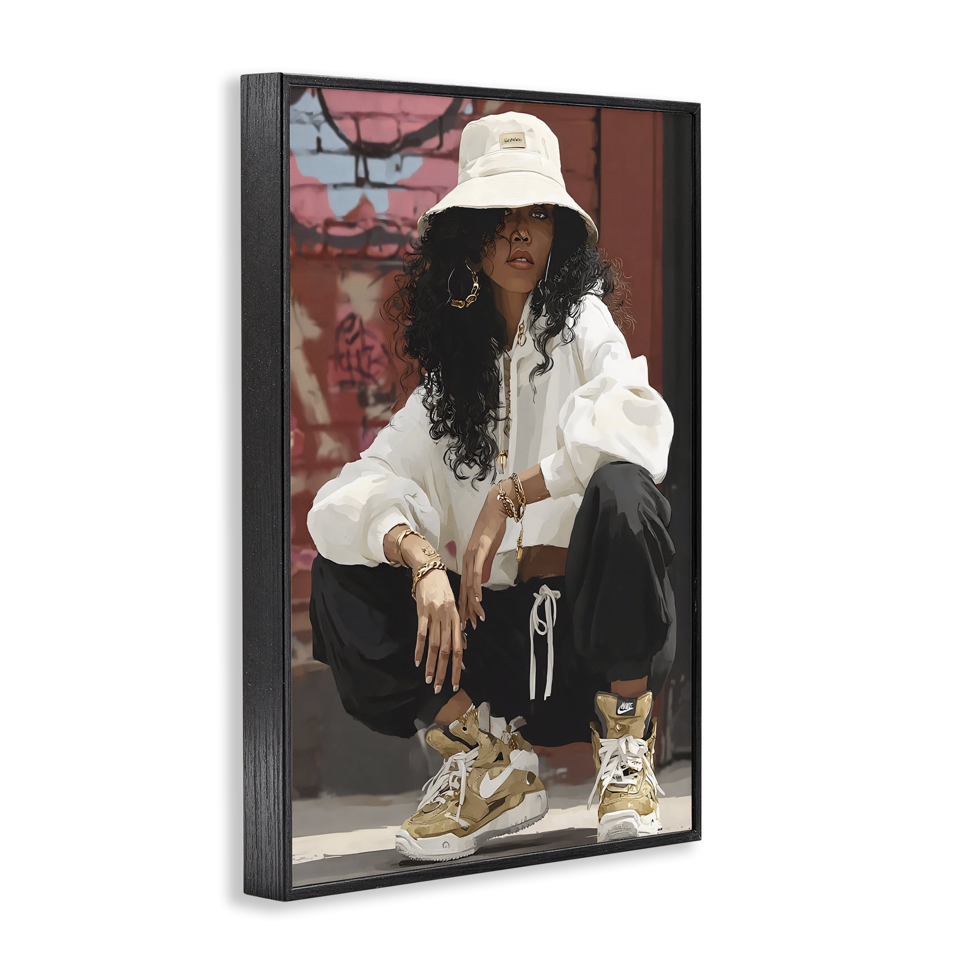Stupell Industries Urban Streetwear Bucket Hat Black Framed Giclee Art, design by Franklyn Gregory