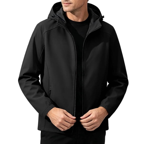 Men's Hooded Jacket Solid Color Raglan Sleeves Elastic Closure Versatile Coats for Winter