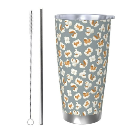 

Junzan White Popcorn for 20oz Stainless Steel Insulated Car Cup with Spillproof Lid - Insulated Coffee Mug Thermal Cup-Straw Two-piece Set
