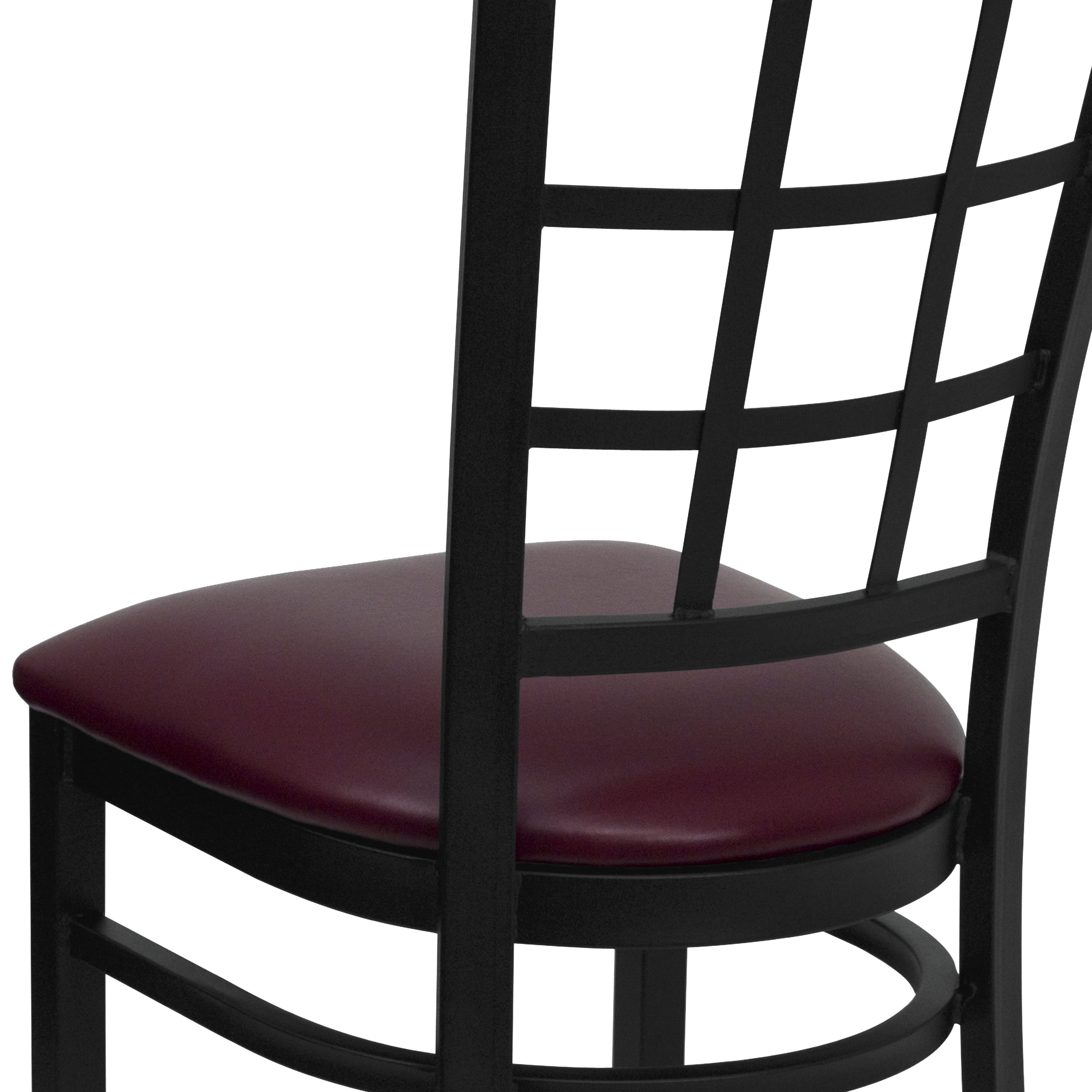 Flash Furniture HERCULES Series Black Window Back Metal Restaurant Chair - Burgundy Vinyl Seat