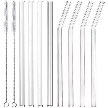 Happon Reusable Glass Straws,Clear Glass Straws,Smoothie Straws for Bubble Tea, Milkshakes, Popping Tapioca Pearls(4 Straight   4 Bent 2 Cleaning Brushes)