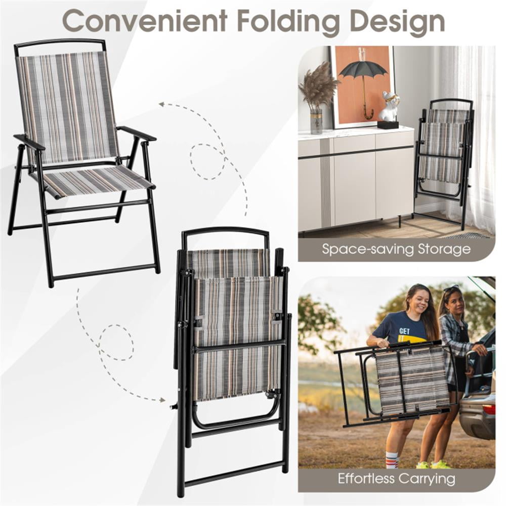 Spaco Set of 2 Patio Folding Sling Chairs Space-saving Dining Chair, Outdoor Chairs, Patio Furniture-Gray
