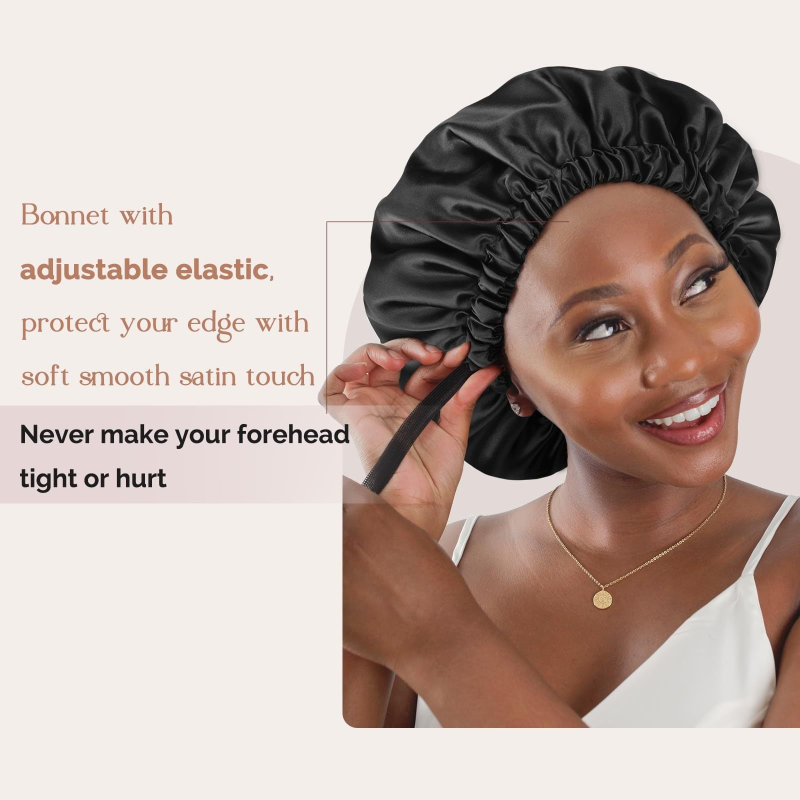 2-Pack Adjustable Satin Bonnet for Women, Double-Layer Sleep Cap & Shower Hat