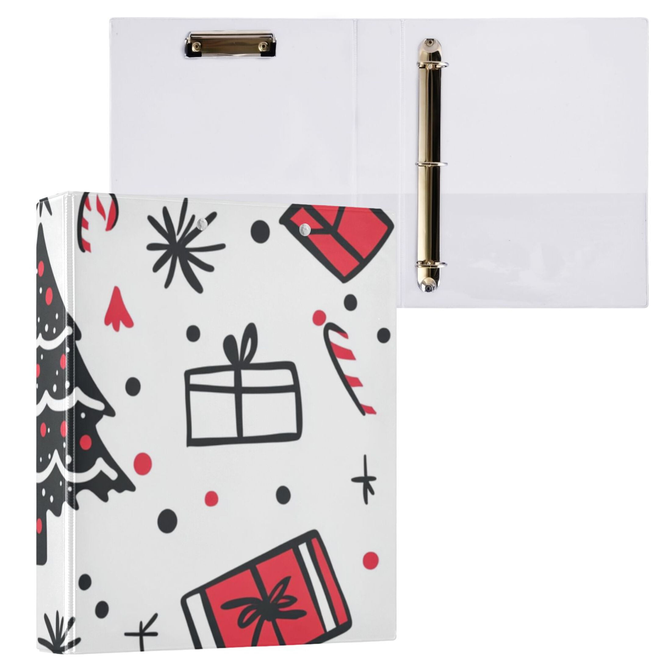 Christmas Doodle Gifts 3 Ring Binders 1.5 inch Hardcover File Folders with Interior Pockets A4 Size Organizer for School Office Hospital