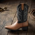 thumbnail image 2 of Men’s Western Cowboy Boots, Embroidered Pointed Toe Boots, Block Heel Slip-On Boots Mid-Calf Knight Boots, 2 of 6