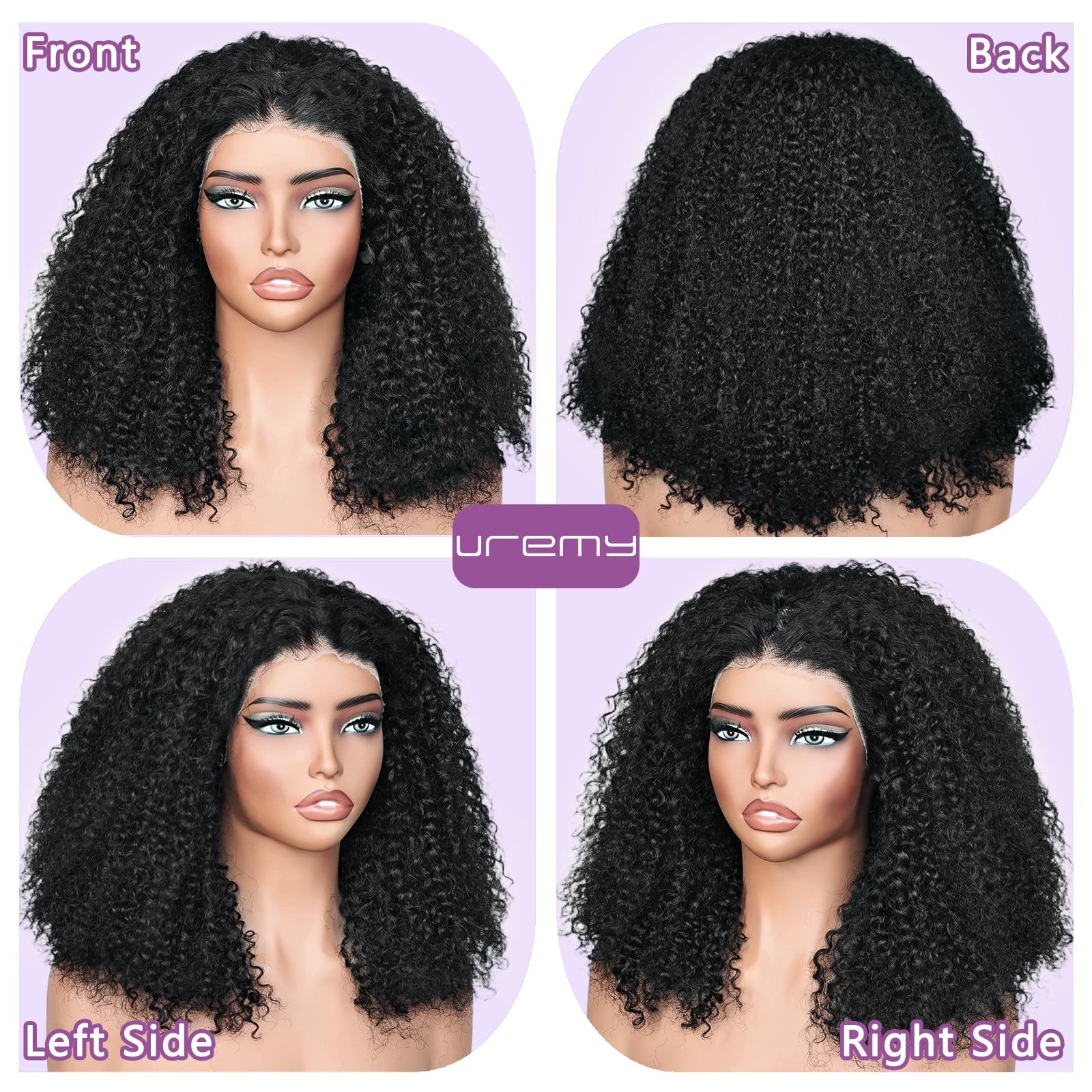 UREMY Kinkycurly Wig Human Hair 13x4 HD Lace Front Wigs Brazilian Virgin Human Hair Pre Plucked Curly Wigs for Black Women 180 Density Natural Color 18 Inch