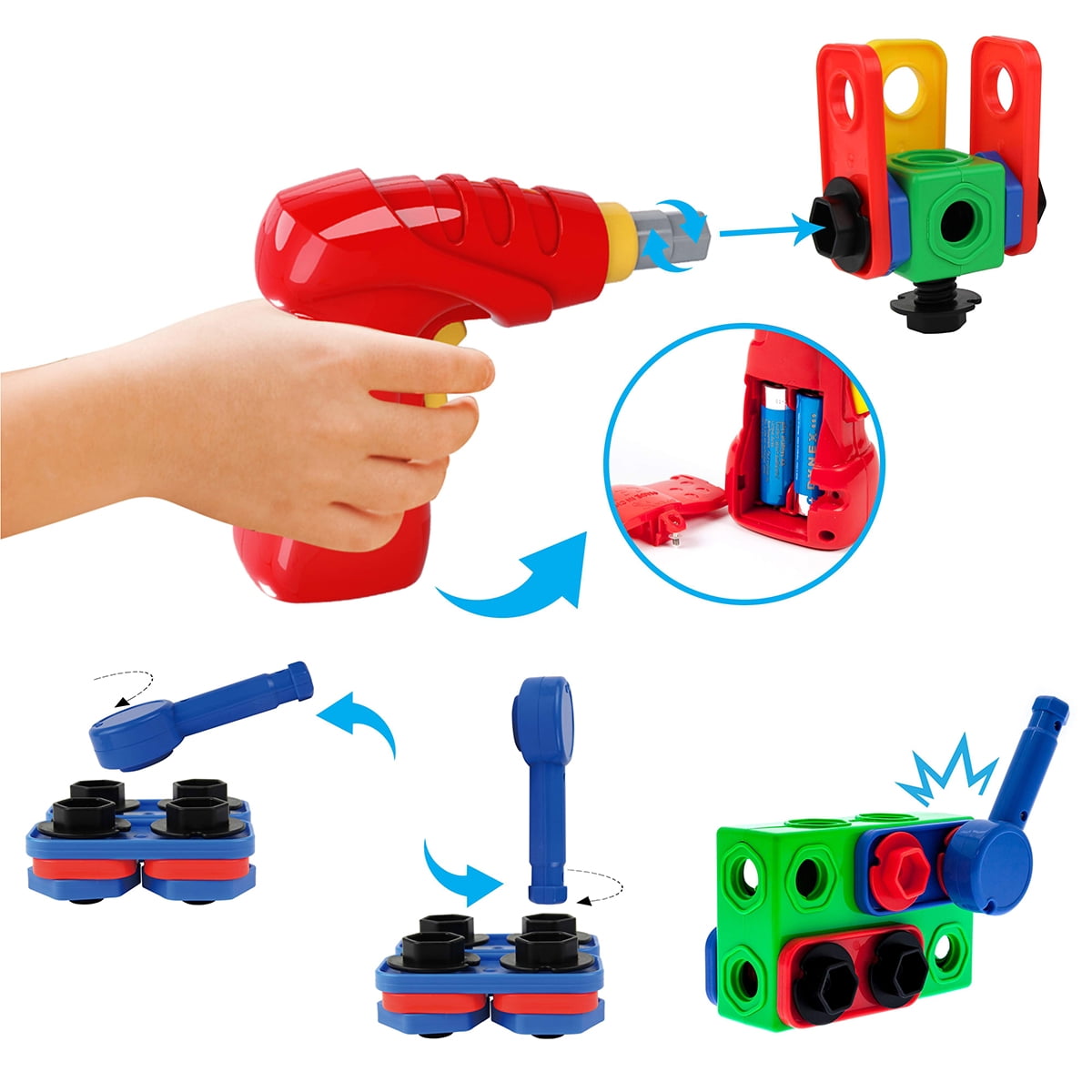 PicassoTiles 105PCS STEM Building Block Set with Power Drill & Clickable Ratchet, Educational Construction Engineering Toy Kit for Kids Boys & Girls 3+