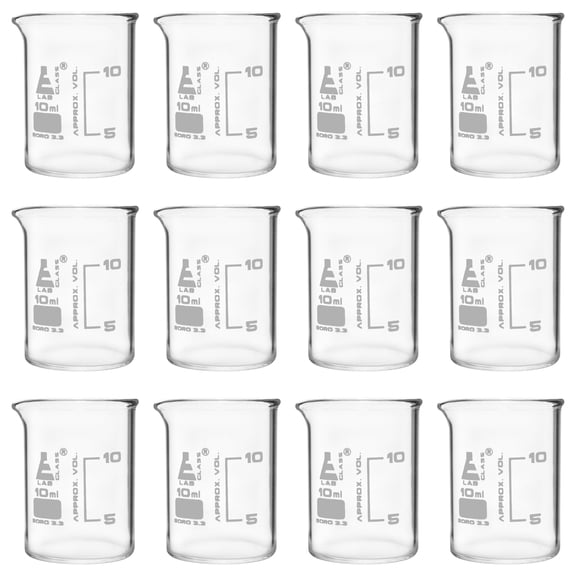 Beaker, 10ml - ASTM - Low Form with Spout - White Graduations - Borosilicate 3.3 Glass - Eisco Labs