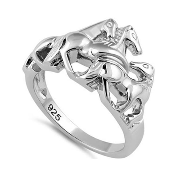 925 Sterling Silver Oxidized Platinum Plated Horses Women Valentines Day Gifts Ring