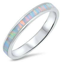 CHOOSE YOUR COLOR White Simulated Opal Eternity Stackable Thumb Ring 925 Sterling Silver Band CZ Female Size 11
