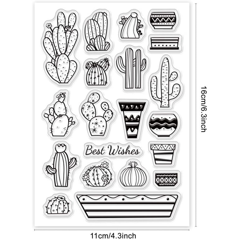 Chic Cactus Pattern Silicone Clear Stamps Simple Style Rubber Stamps Acrylic Stamps for Album Photo Card Decor Scrapbooking, Adult Unisex, Size: One