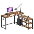 thumbnail image 1 of TOYTEXX HJ-Desk 150 L-Shaped Computer Desk, 50" Rustic Wood Corner Desk with Metal Frame, Storage Shelves, Headphone Hook for Home or Office, 1 of 5