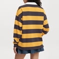 thumbnail image 5 of Women Long Sleeve Striped Polo Shirt Oversized Collar Y2k Pullover T Shirt Casual Loose Streetwear Rugby Sweatshirt，Yellow，S, 5 of 7