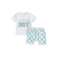 thumbnail image 2 of Toddler Baby Birthday Outfit Letter Embroidery Short Sleeve T-Shirt with Checkerboard Shorts 2 Pcs Set for Boy Girl, 2 of 10