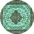 thumbnail image 1 of Ahgly Company Indoor Round Medallion Turquoise Blue Traditional Area Rugs, 3' Round, 1 of 4