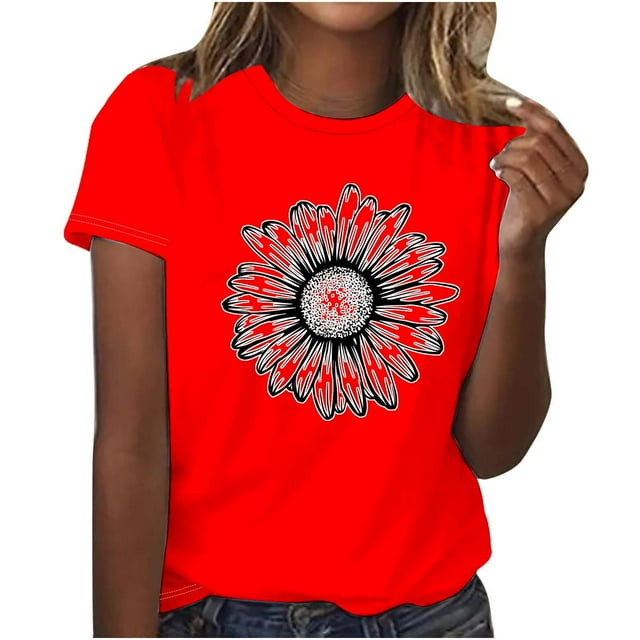 Fankiway T-Shirt Imprimé pour Femmes Col Rond Manches Courtes Hauts en Liquidation Chemises pour Femmes Manches Courtes