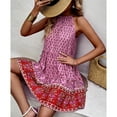 thumbnail image 4 of Vestidos con cuello halter Sin mangas Boho Estampado en niveles Vestido casual con dobladillo grande y fluido para verano Rosa L, 4 of 6