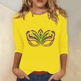 thumbnail image 2 of YUGYXL Fashion 3/4 Sleeve Shirts for Women Novelty Mardi Gras Printed Clothes Summer Crew Neck Soft Tunic Tees Celebration Carnival Party Tops Sales, 2 of 5