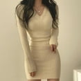 thumbnail image 2 of Women Knit Slim Sexy Bodycon Dress V-Neck Long Sleeve Dress Solid Casual Midi Sweater Dress For Women 2024 Autumn Winter, 2 of 9