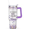 thumbnail image 2 of Purple Flowers 40 Oz Tumbler with Handle Lid and Straw, Stainless Steel Double Walled Vacuum Insulated Cup, Cute Anniversary Wedding Birthday Gifts Tumbler for Women Men Friends Outdoor Indoor, 2 of 7