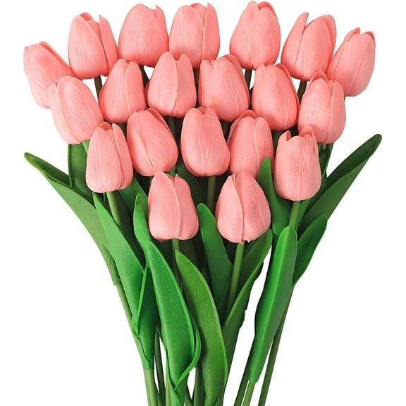 Pink Faux Tulips, 10 pcs Artificial Flowers 13.5'', Real Touch Tulips Fake Flowers, Silk Flowers for Home Office, Wedding Decor, Arrangement Bouquet, Birthday Gifts, Mother's Day
