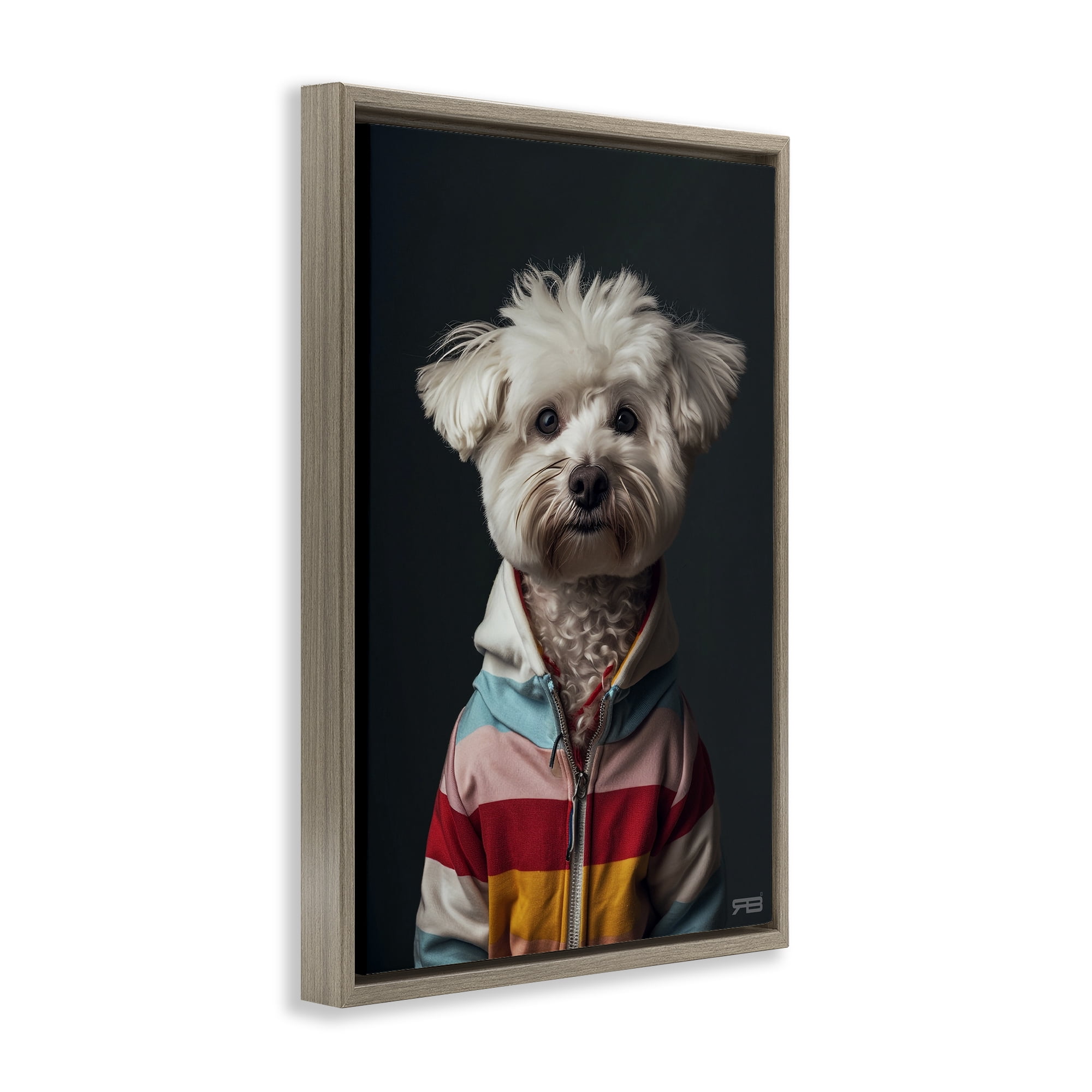 Stupell Industries Terrier Dog with Windbreaker Animals & Insects Painting Brown Floater Framed Canvas Art Print Wall Art, 17 x 25